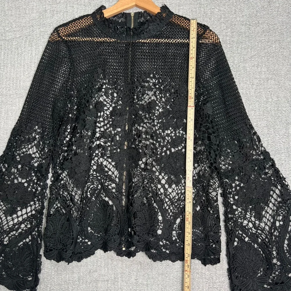 Crochet Grunge‎ Lace Top Black Floral Sheer Bell Sleeve M Dark Fairy Whimsigoth - Picture 5 of 13